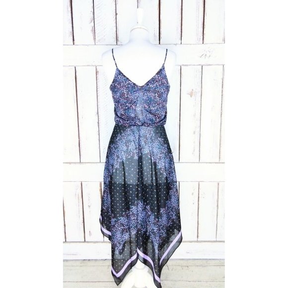 Vintage sheer black floral handkerchief hem midi sun dress - Picture 4 of 6